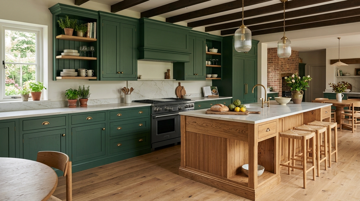 Bespoke Forest Green Kitchen Cabinets Ireland