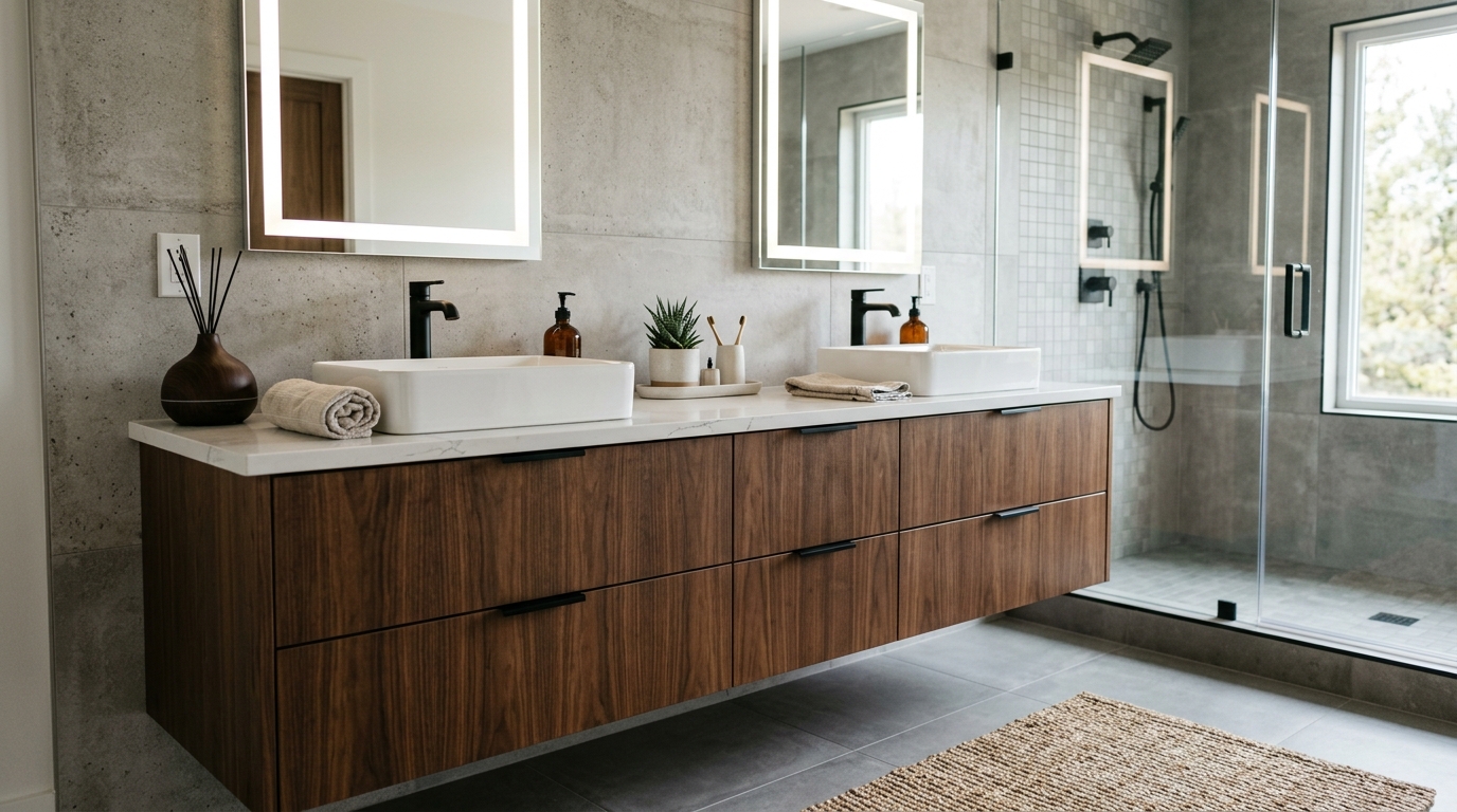 Bespoke bathroom cabinets Ireland - premium timber vanity storage